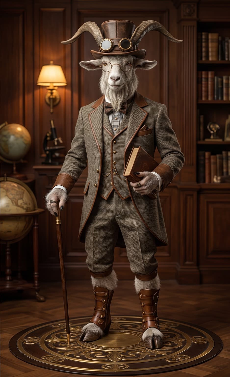 The Learned Goat, a Victorian professor goat in his warm, book-lined study